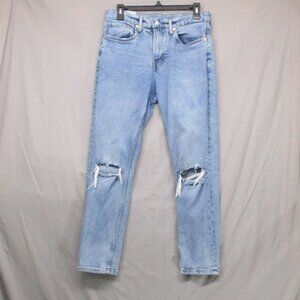 & Denim Slim Taper Cropped Distressed Light Blue Jeans Men Size | 32 / 32